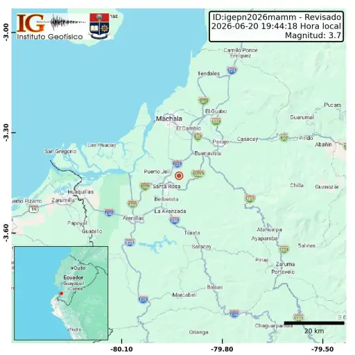 Sismo de magnitud 3,7 se registró cerca de Santa Rosa, en la provincia de El Oro