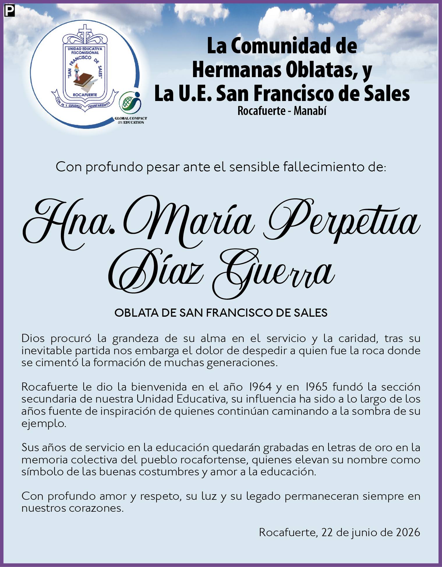 CONDOLENCIA MARIA PERPETUA DIAZ GUERRA
