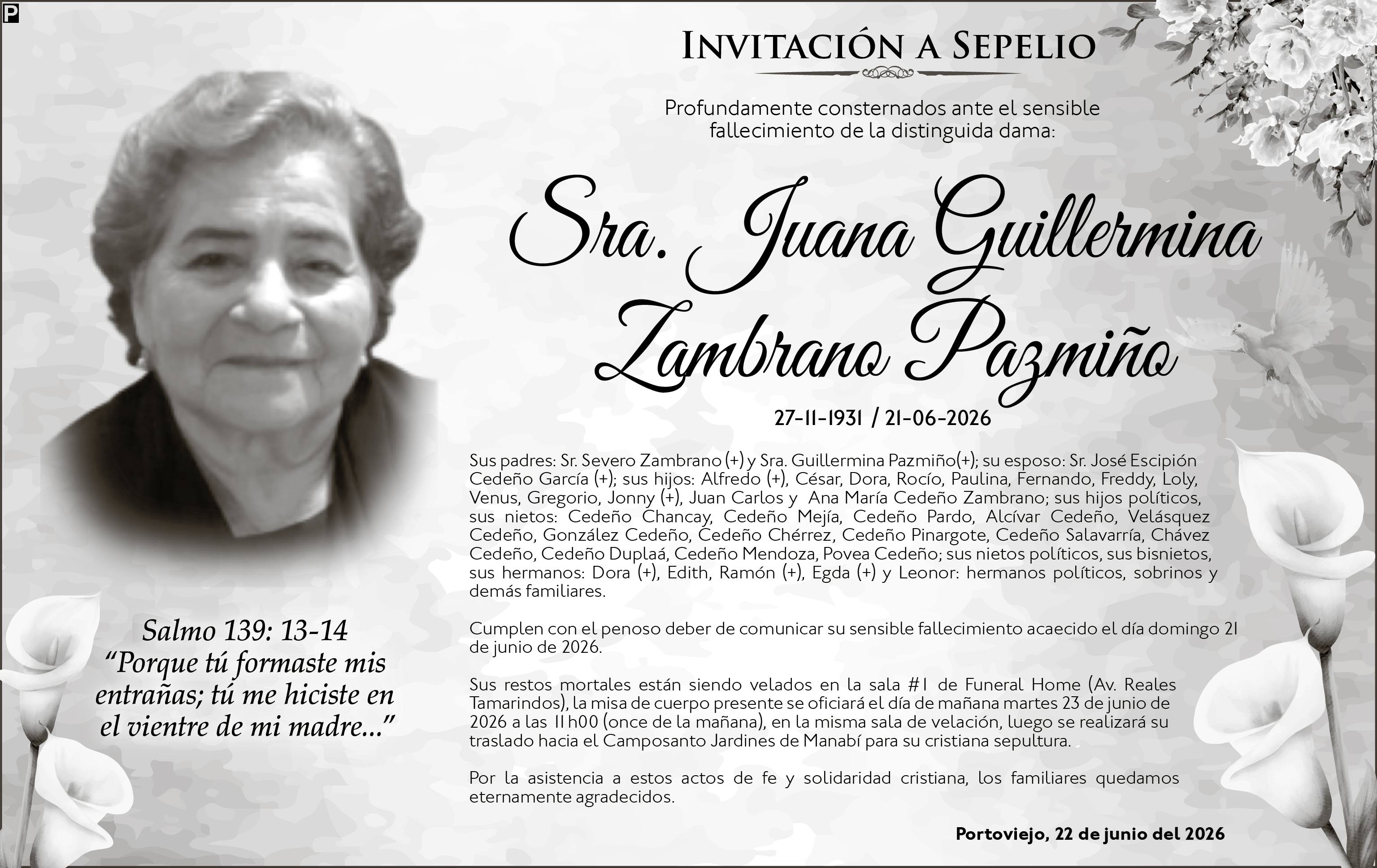 SEPELIO JUANA ZAMBRANO PAZMIÑO