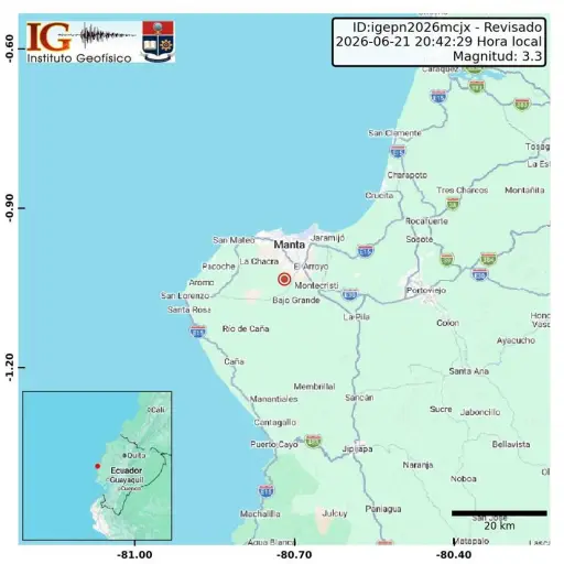 Temblor de 3,3 grados fue reportado a pocos kilómetros de Montecristi