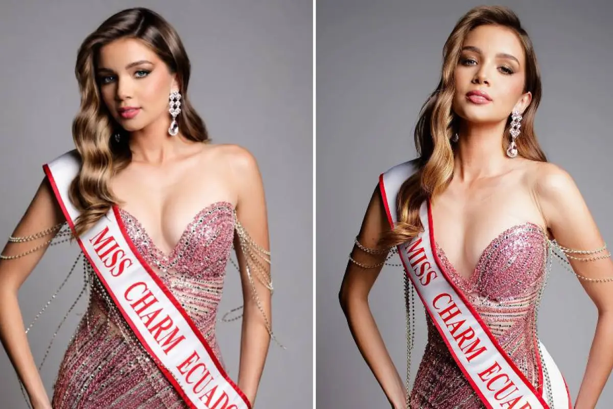 Natalia Ormeño con su cinta de Miss Charm Ecuador 2026.