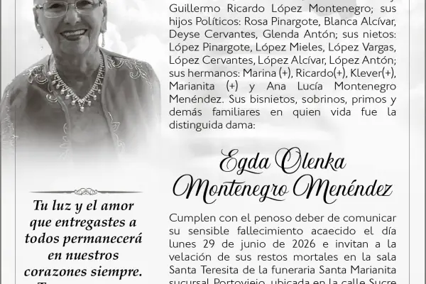 SEPELIO EGDA OLENKA MONTENEGRO MENÉNDEZ  ,Medios Ediasa