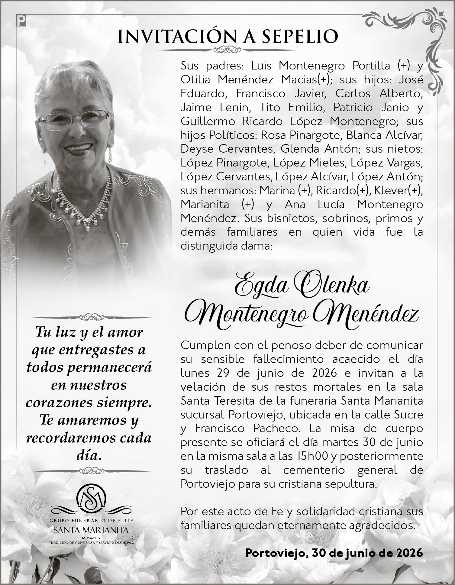 SEPELIO EGDA OLENKA MONTENEGRO MENÉNDEZ , Medios Ediasa