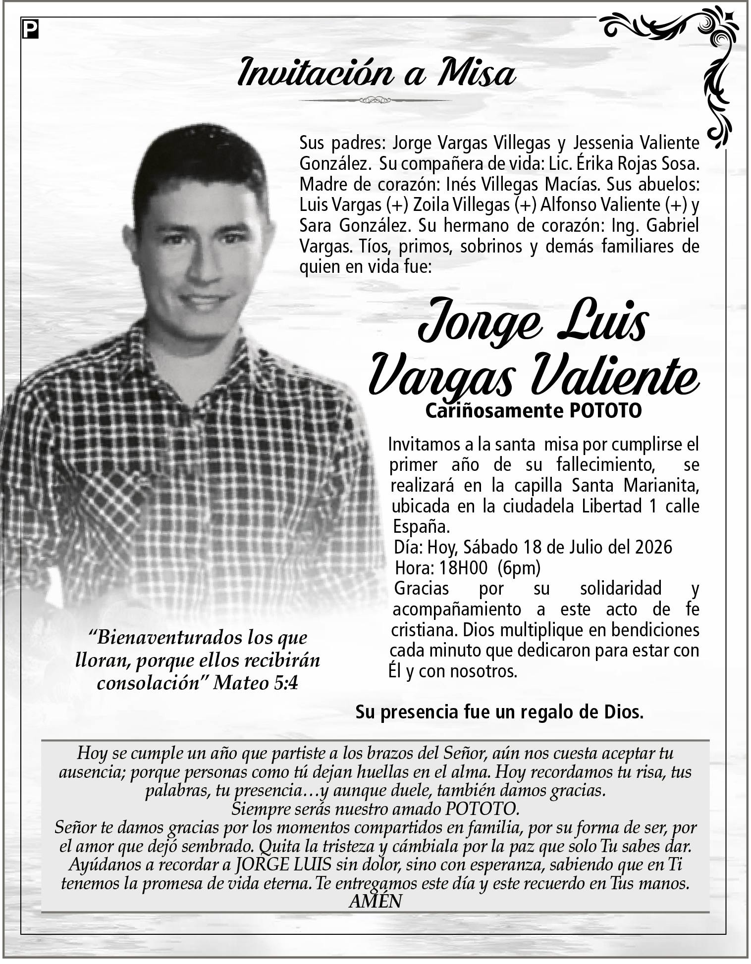 MISA  JORGE LUIS VARGAS VALIENTE, Medios Ediasa