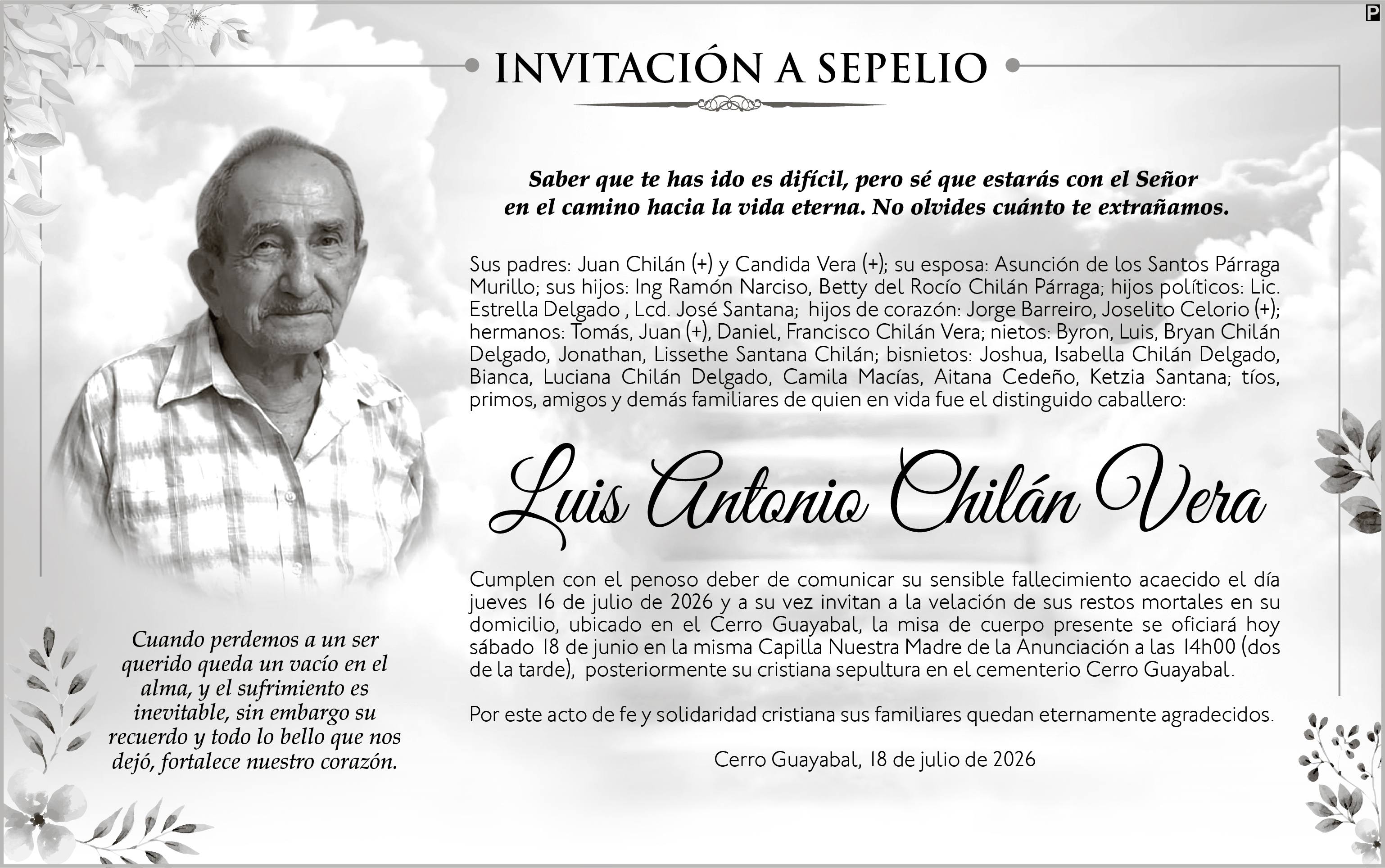 SEPELIO LUIS ANTONIO CHILAN VERA