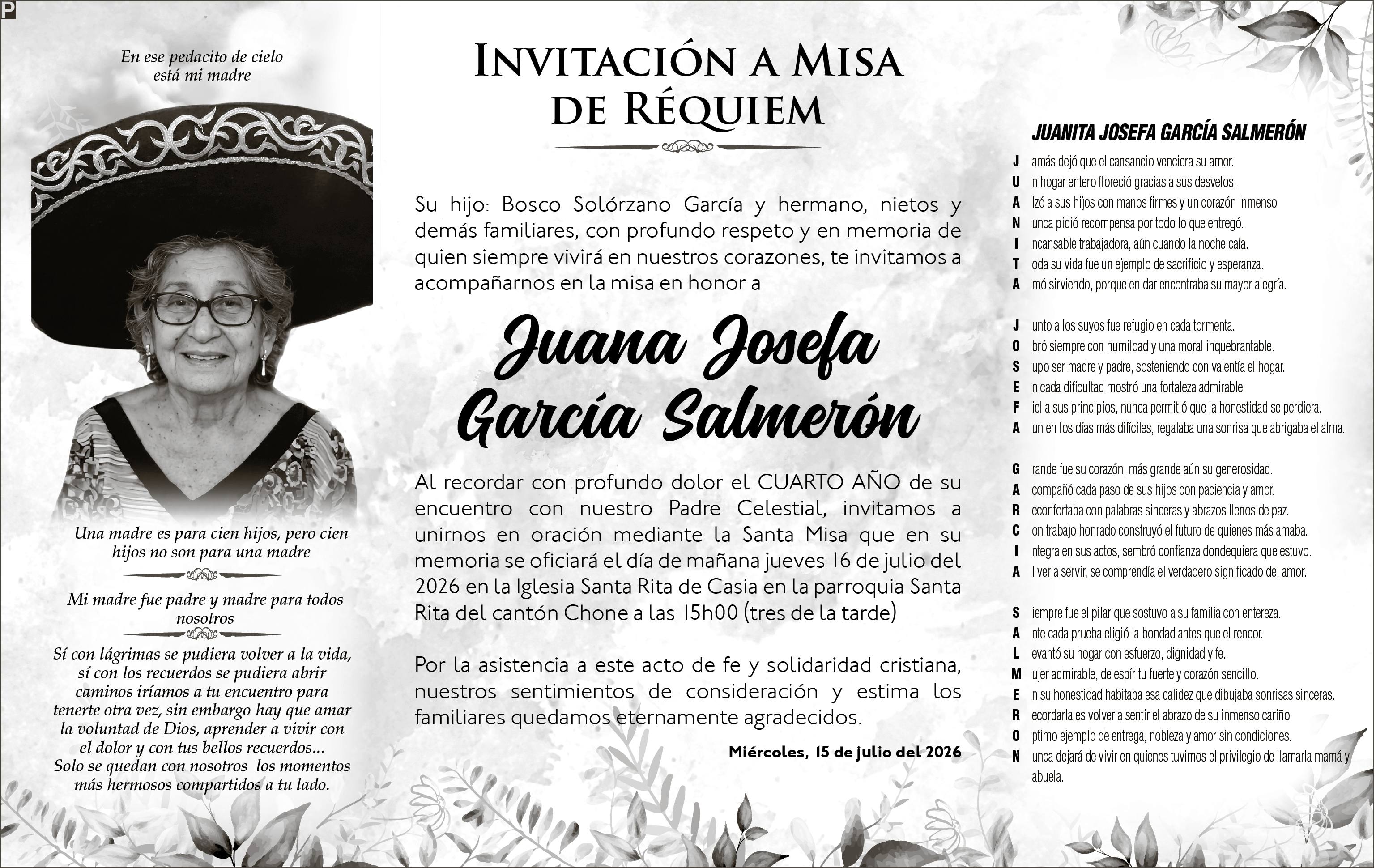 MISA JUANA JOSEFA GARCIA SALMERON, Medios Ediasa