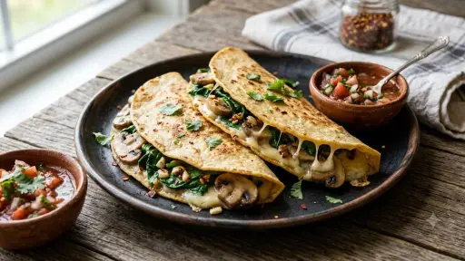 Prepara quesadillas de champiñones y espinacas al ajillo en casa