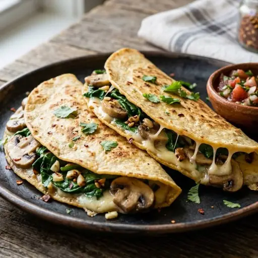Prepara quesadillas de champiñones y espinacas al ajillo en casa