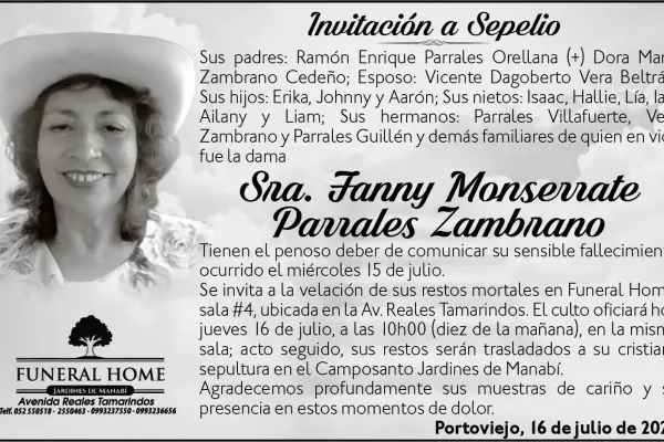 Sepelio Sra. Fanny Monserrate Parrales Zambrano ,Medios Ediasa