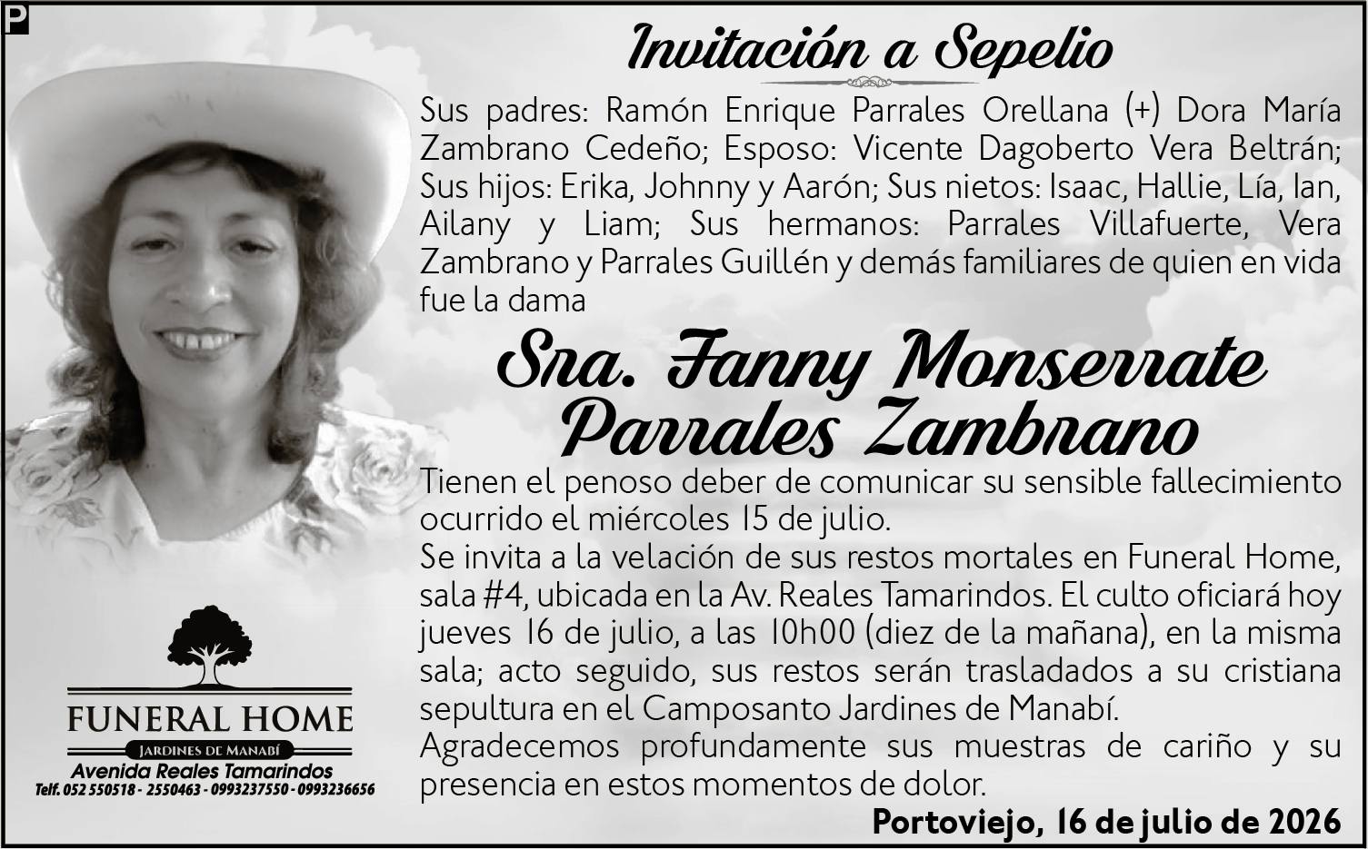 Sepelio Sra. Fanny Monserrate Parrales Zambrano, Medios Ediasa