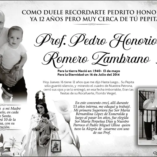 RECORDATORIO- PROF. PEDRO HONORIO ROMERO ZAMBRANO