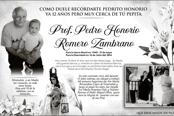 RECORDATORIO- PROF. PEDRO HONORIO ROMERO ZAMBRANO ,Medios Ediasa