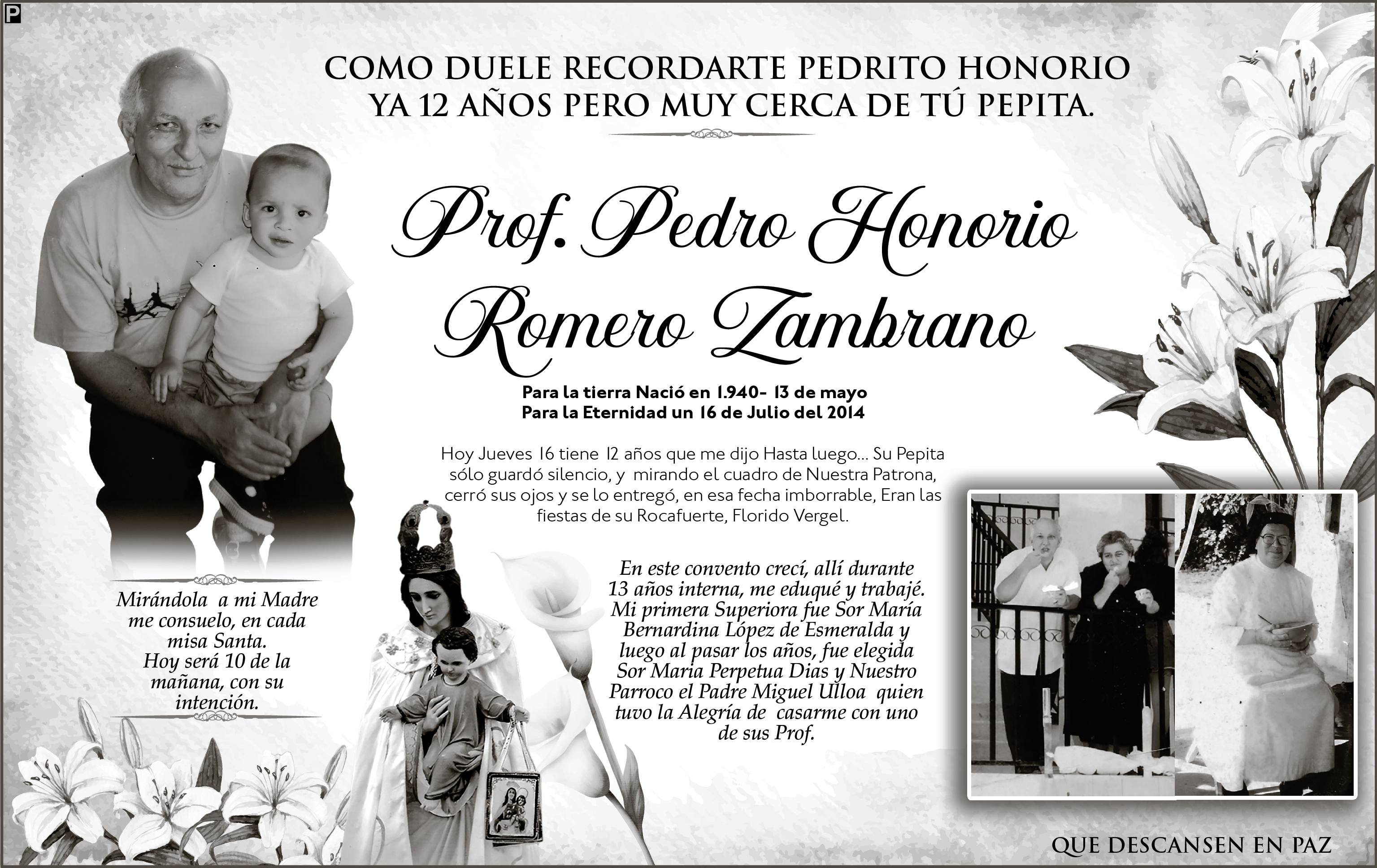 RECORDATORIO- PROF. PEDRO HONORIO ROMERO ZAMBRANO, Medios Ediasa
