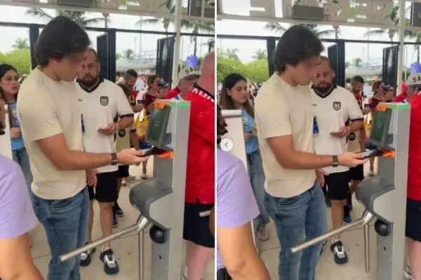Xavier Jordán en su ingreso al estadio de Miami, para el cotejo entre Inglaterra y Noruega.