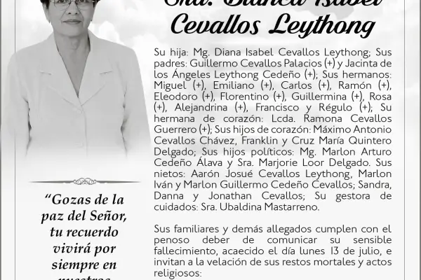 Sepelio Sra. Blanca Isabel Cevallos Leythong ,Medios Ediasa