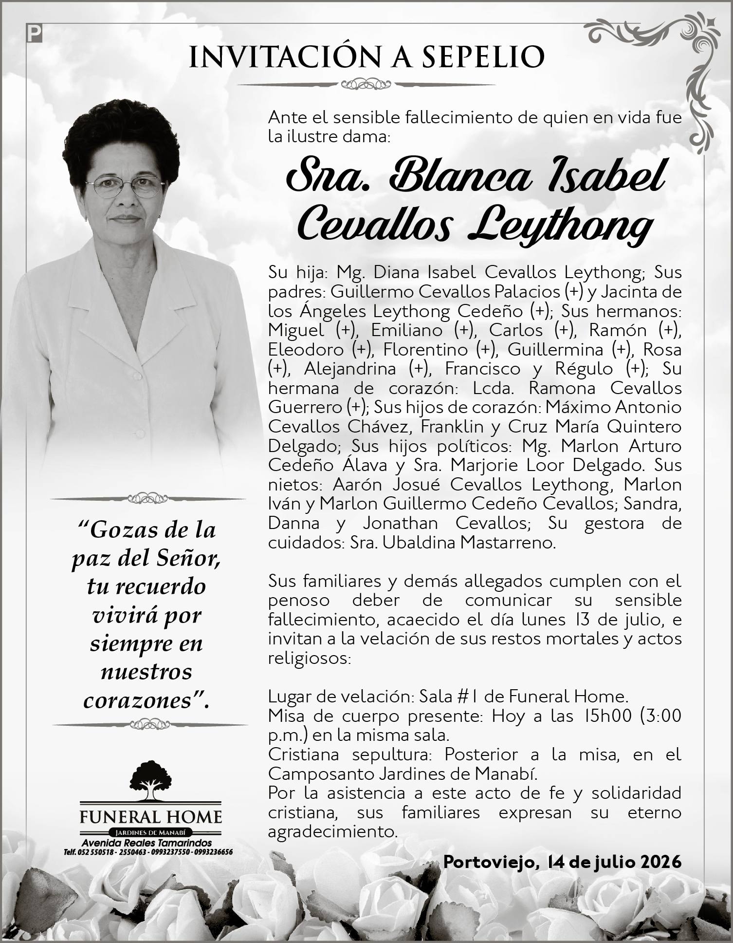 Sepelio Sra. Blanca Isabel Cevallos Leythong, Medios Ediasa