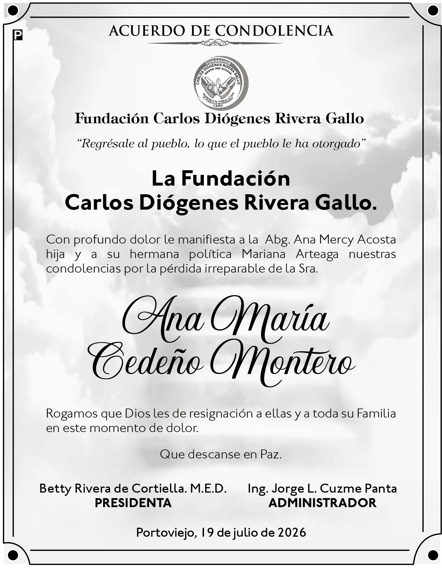 CONDOLENCIA  ANA MARIA CEDEÑO MONTERO, medios ediasa