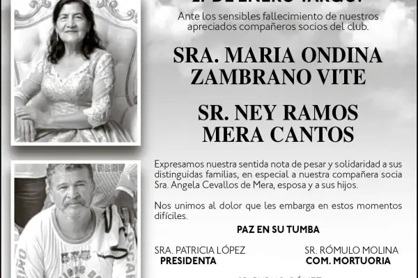 CONDOLENCIA MARIA ZAMBRANO Y NEY MERA ,medios ediasa