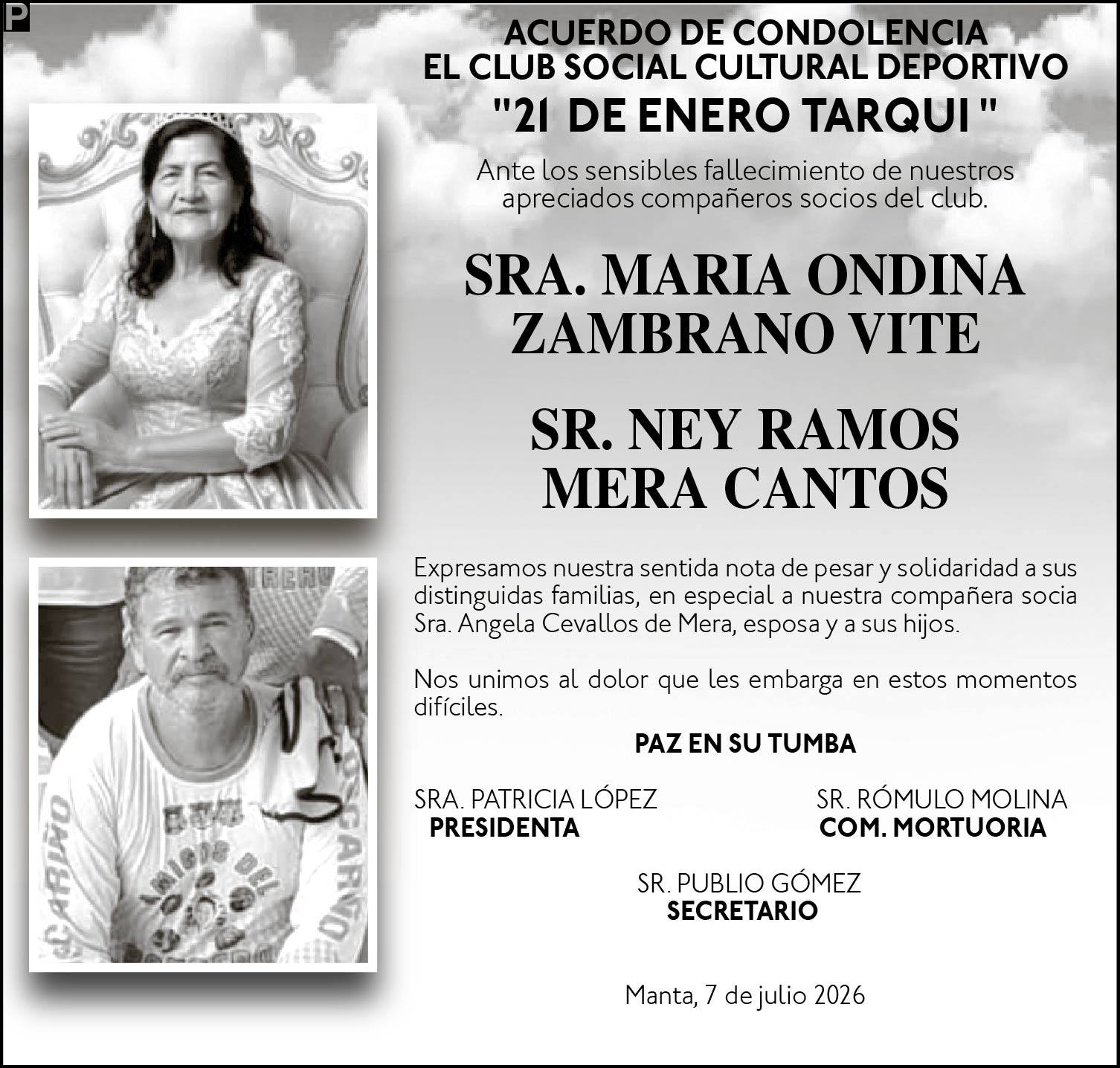 CONDOLENCIA MARIA ZAMBRANO Y NEY MERA, medios ediasa