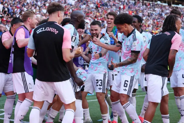 Romelu Lukaku, número 9 de Bélgica, celebra con sus compañeros tras marcar el cuarto gol del equipo durante el partido de octavos de final de la Copa Mundial de la FIFA 2026 entre Estados Unidos y Bélgica. ,JAMIE SQUIRE / GETTY IMAGES NORTH AMERICA / GETTY IMAGES VIA AFP