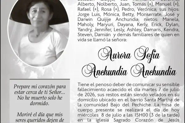 SEPELIO AURORA SOFIA ANCHUNDIA ANCHUNDIA ,medios ediasa