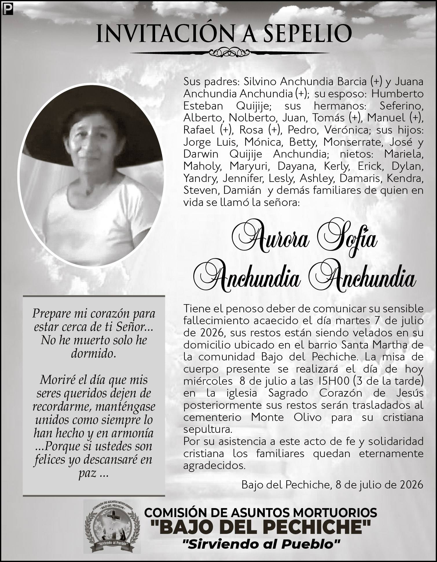 SEPELIO AURORA SOFIA ANCHUNDIA ANCHUNDIA, medios ediasa