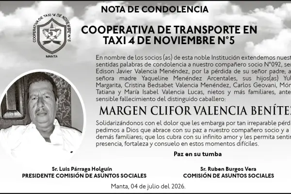 CONDOLENCIA MARGEN CLIFOR VALENCIA BENITEZ ,medios ediasa