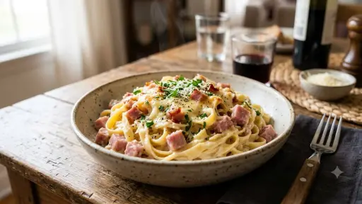 Prepara estos fideos cremosos con jamón y queso en solo 20 minutos 