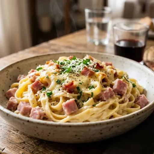 Prepara estos fideos cremosos con jamón y queso en solo 20 minutos 