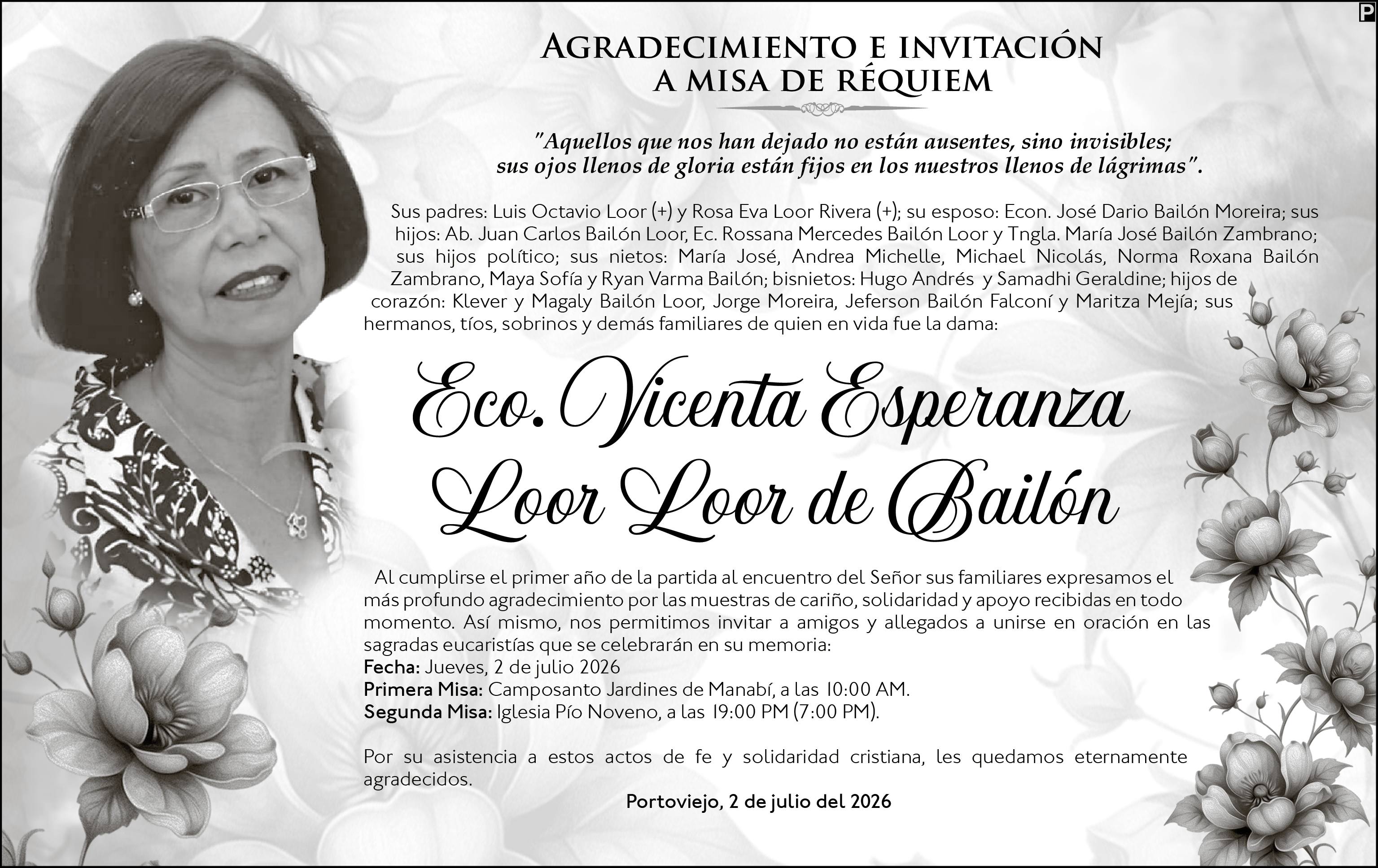 AGRADECIMIENTO ECO. VICENTA ESPERANZA LOOR LOOR DE BAILÓN, Medios Ediasa