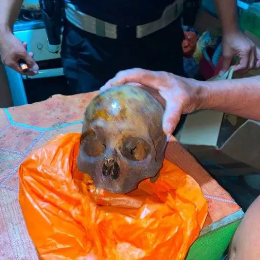En un allanamiento hallaron un cráneo humano y drogas en Guayas
