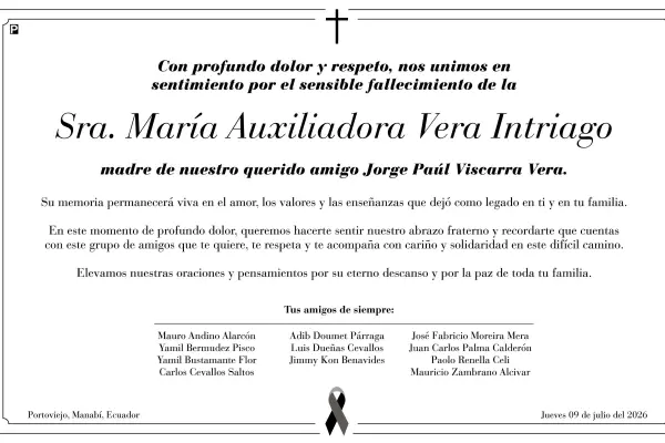 Condolencia Sra Maria Auxiliadora Vera Intriago ,Medios Ediasa