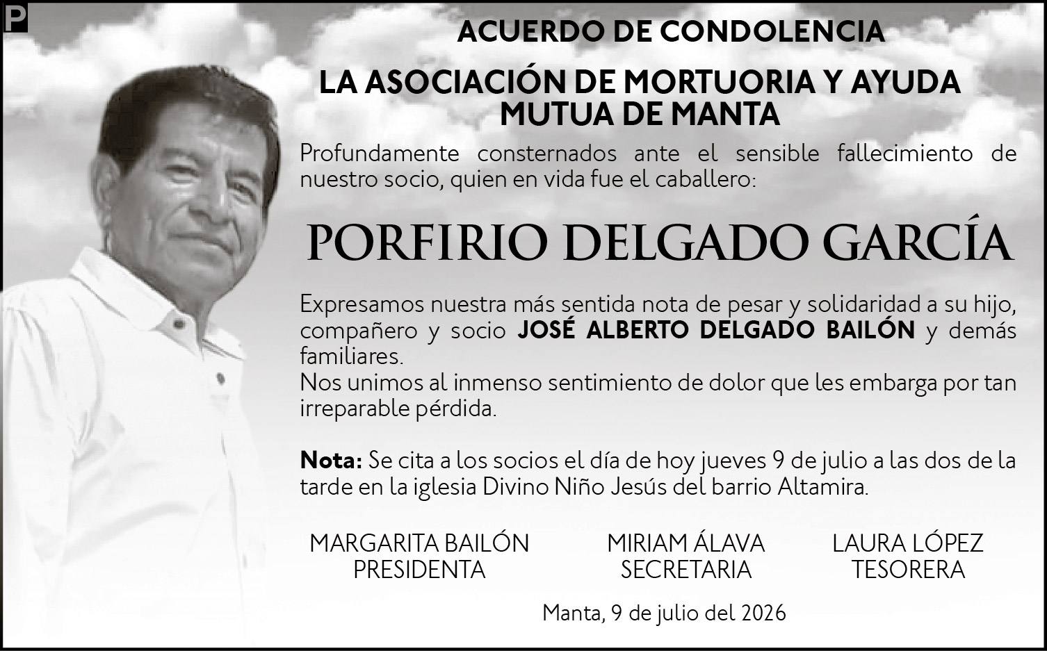 CONDOLENCIA PORFIRIO DELGADO GARCIA, medios ediasa