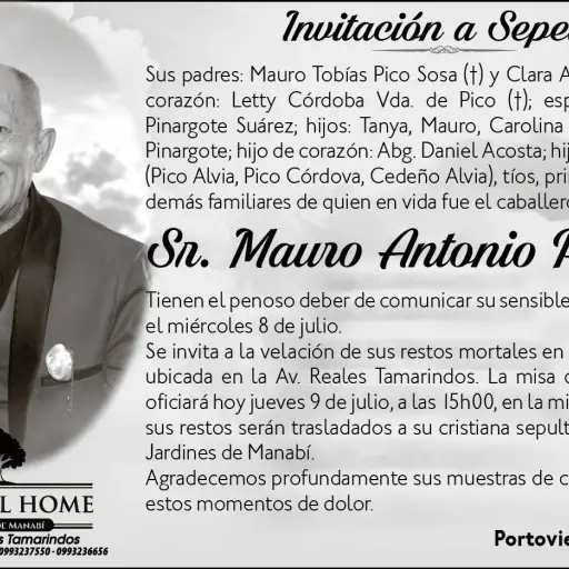 SEPELIO  MAURO ANTONIO PICO ALVIA