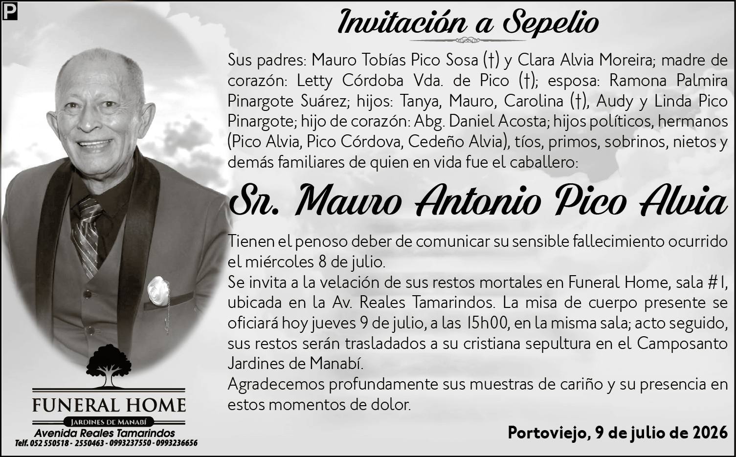 SEPELIO  MAURO ANTONIO PICO ALVIA, Medios Ediasa