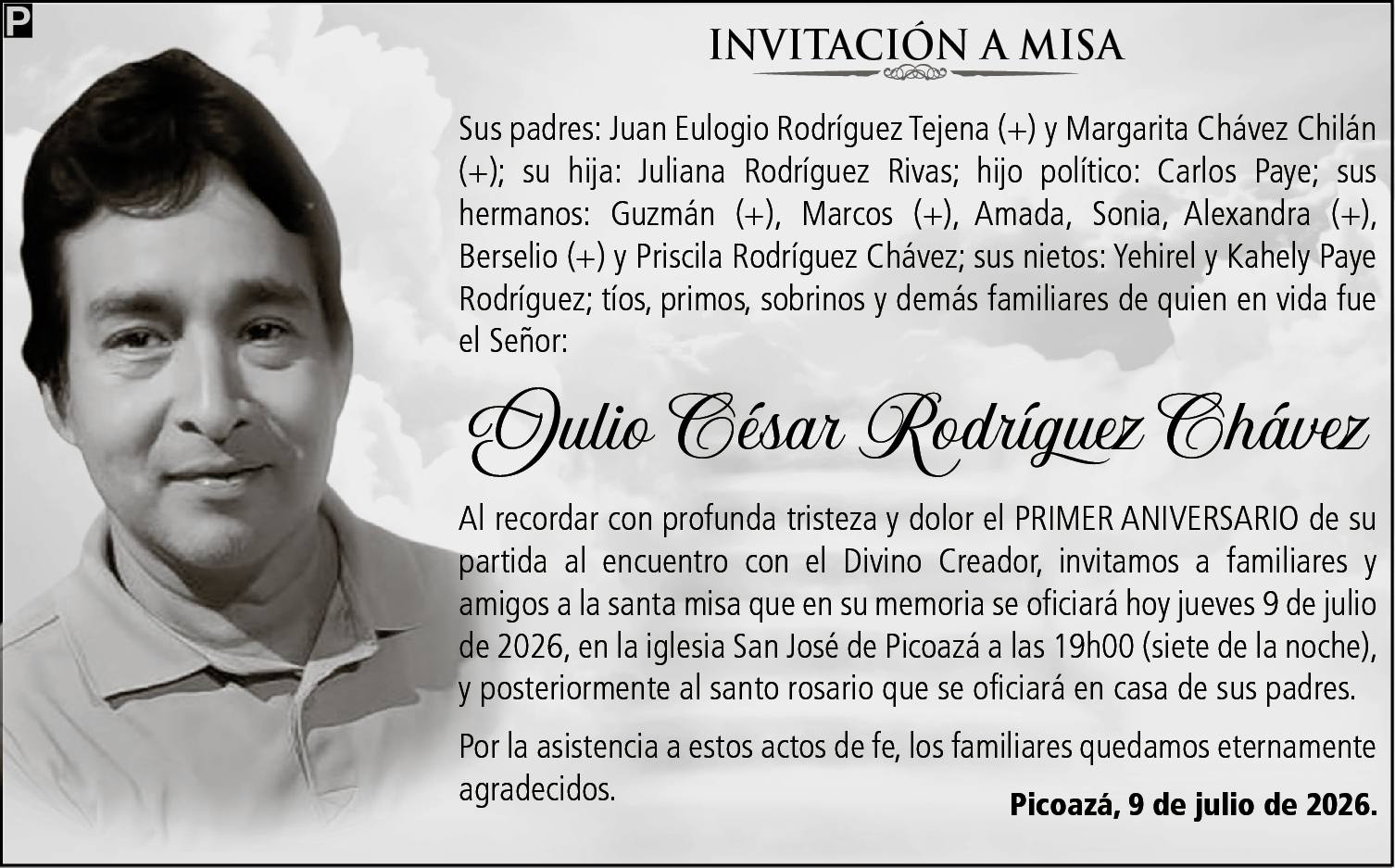 MISA JULIO CÉSAR RODRÍGUEZ CHÁVEZ, Medios Ediasa