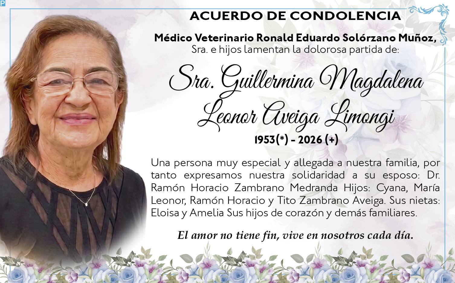 CONDOLENCIA GUILLERMINA MEDICO VETERINARIO, Medios Ediasa