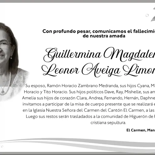 CONDOLENCIA- GUILLERMINA MAGADALENA LEONOR AVEIGA LIMONGI