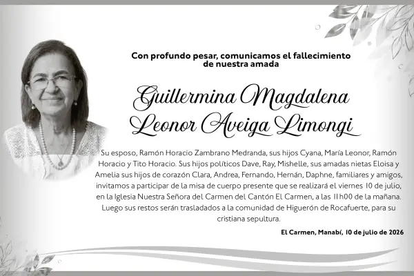 CONDOLENCIA- GUILLERMINA MAGADALENA LEONOR AVEIGA LIMONGI ,Medios Ediasa