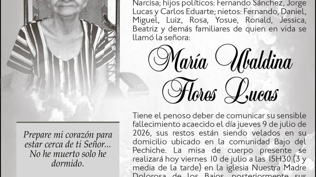 Aviso de sepelio de María Ubaldina Flores Lucas