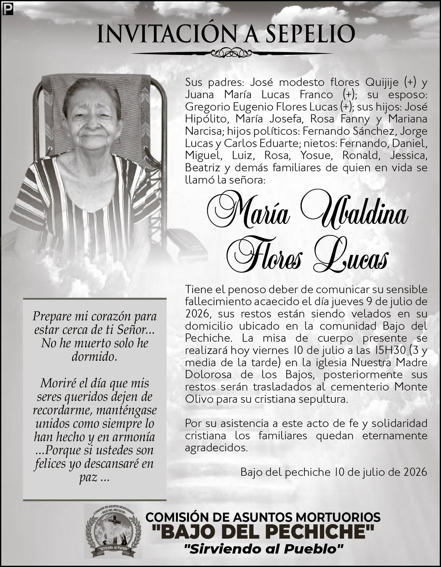 SEPELIO MARIA UBALDINA FLORES LUCAS, medios ediasa