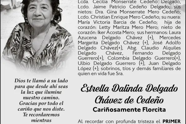 MISA ESTRELLA DALINDA DELGADO CHAVEZ DE CEDEÑO ,medios ediasa