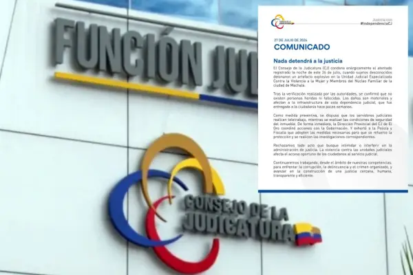 El Consejo de la Judicatura condena atentado con explosivos contra unidad judicial en Machala