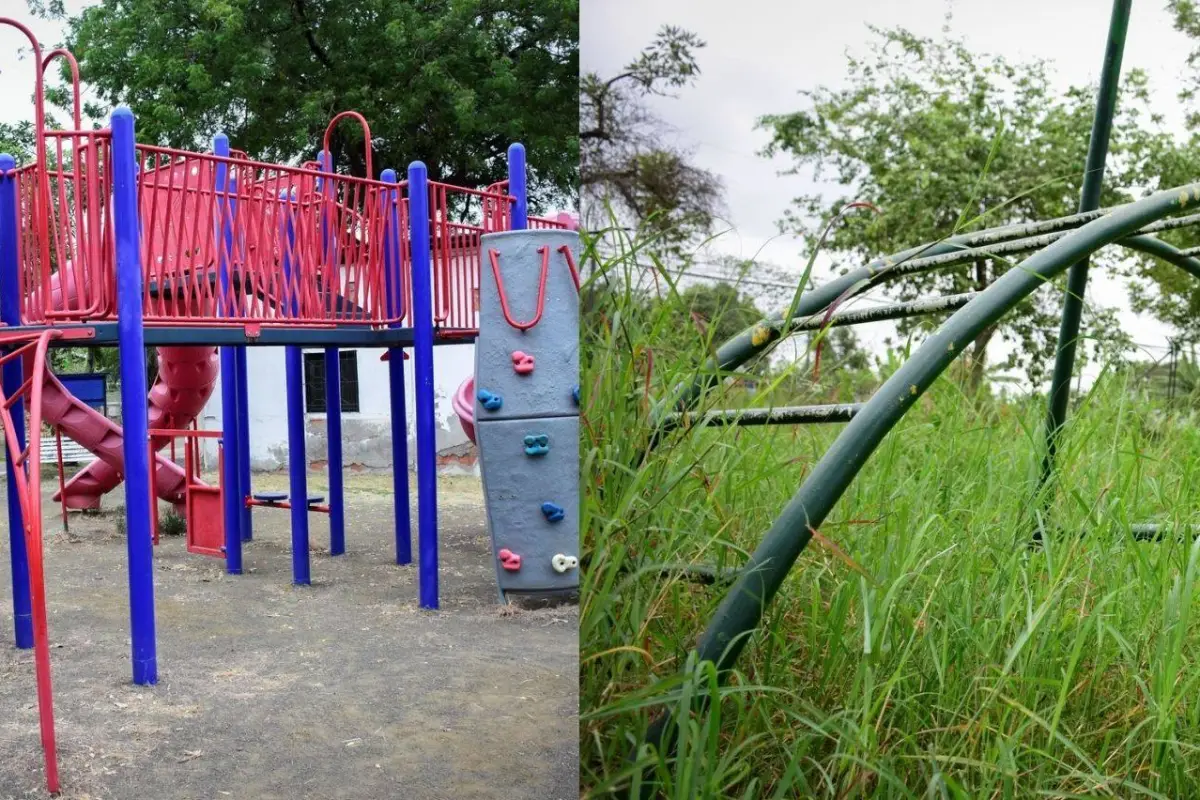 El estado de los juegos infantiles dentro del parque tiene dos caras., El Diario