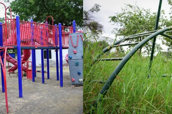 El estado de los juegos infantiles dentro del parque tiene dos caras. ,El Diario