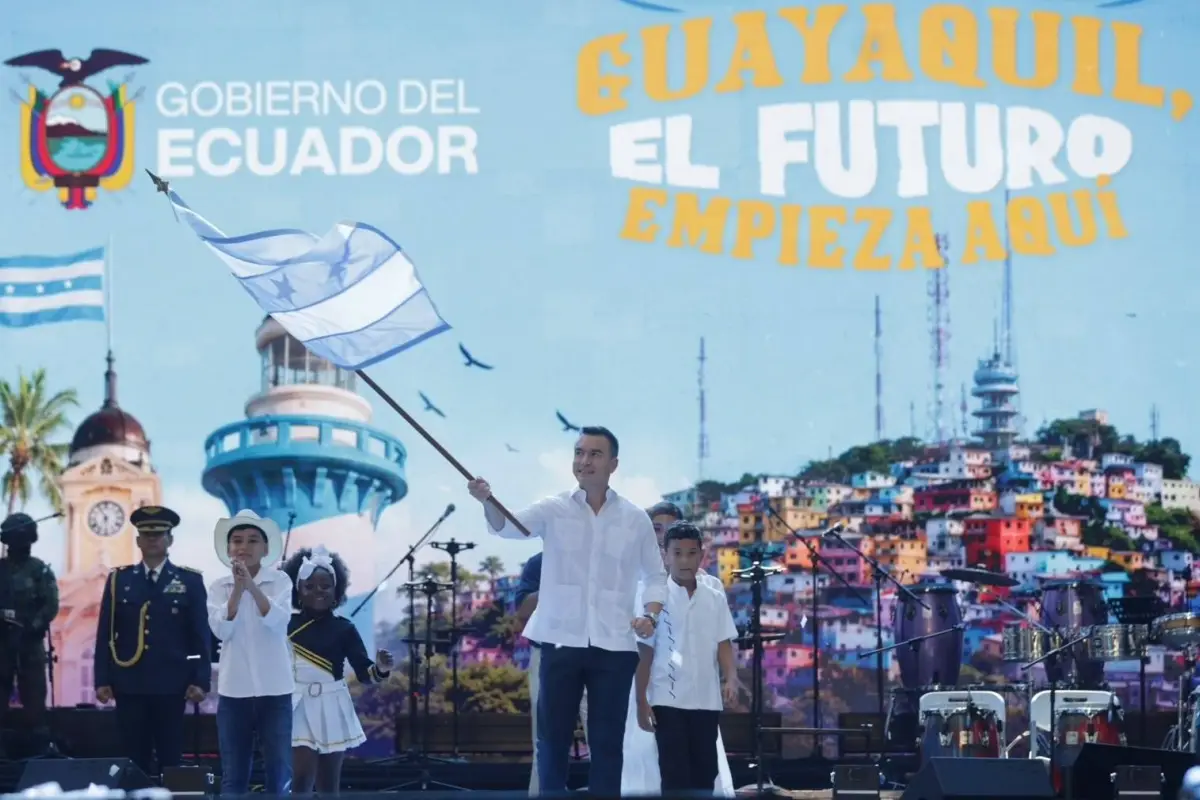 El presidente Daniel Noboa estuvo presente en la celebración de la Fundación de Guayaquil., X: @Presidencia_Ec