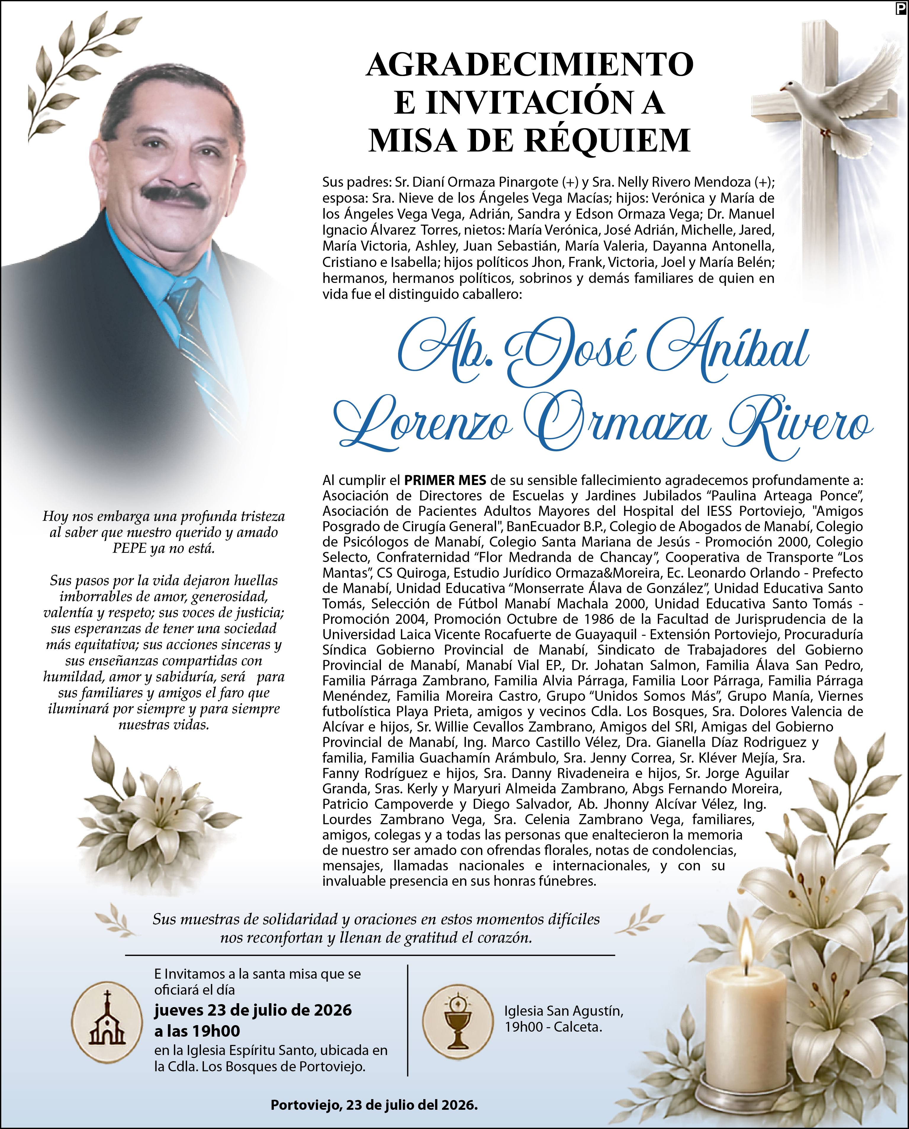 MISA JOSE ANIBAL ORMAZA|