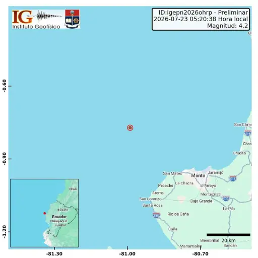 En menos de 10 horas, dos sismos se registran frente a las costas de Manta