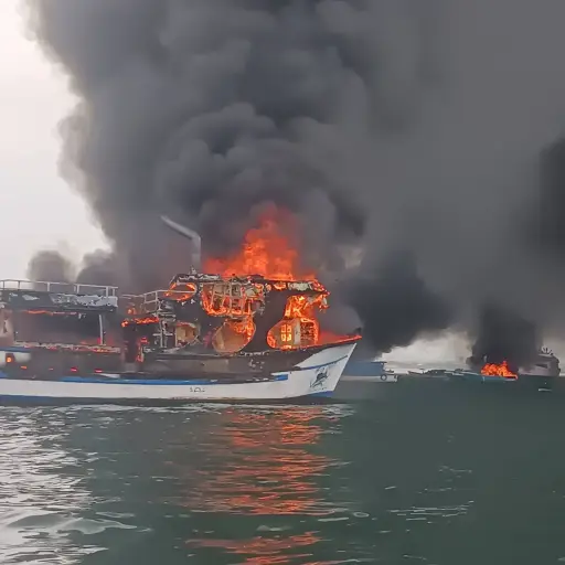 Autoridades y armadores analizan plan para fortalecer la seguridad en la rada del puerto de Manta, tras el incendio de junio pasado