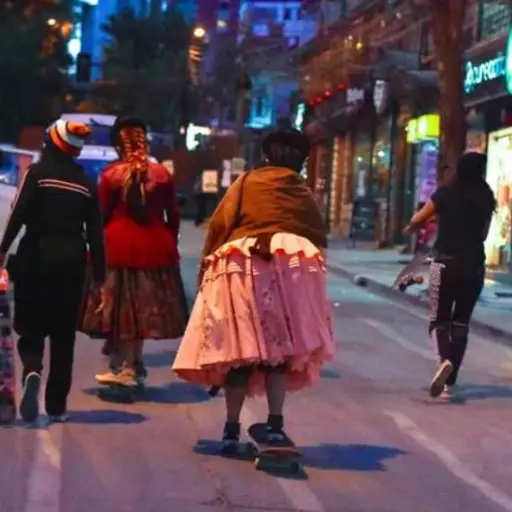 ¡Con faldones y todo! Chicas bolivianas deslumbran haciendo skate en pleno La Paz, en Bolivia